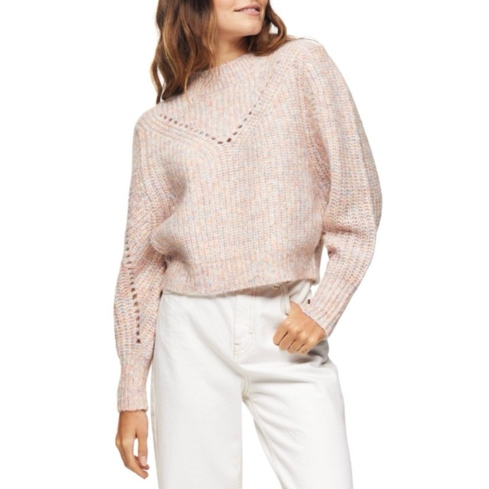 Topshop Pink Pastel Multi Colored Mock Neck Knit Pointelle Sweater